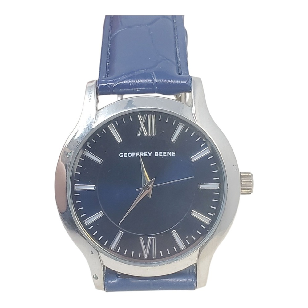 Geoffrey Beene Men's Watch GB8081SLBLBL Blue Dial Leather Quartz Analog Untested